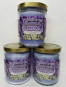 Smoke Odor Exterminator 13 oz Jar Candles Lavender Chamomile, (3) Set of Three Candles.