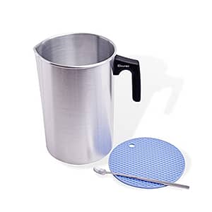 Bounec 4 Pounds Candle Making Pouring Pot, Wax Melting Pitcher - Aluminum Construction with Dripless Spout and Heat-Resistant Handle - Complete with 1 Stirring Tool and 1 Trivet Mat (4 lb)
