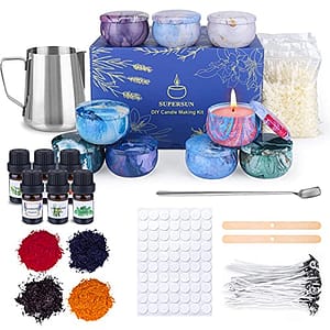 SUPERSUN Candles Making Kit for Adult - Christmas DIY Gift Supplies for Kid and Beginner, Include Fragrance Oils, Candle Pouring Pitcher, Bees Wax, Center Devices, Tins, Wicks, Dyes, Wicks Sticker