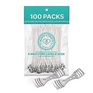 Hearts & Crafts Candle Wicks - 100% Natural Cotton, Pre-Waxed, Low Smoke 6